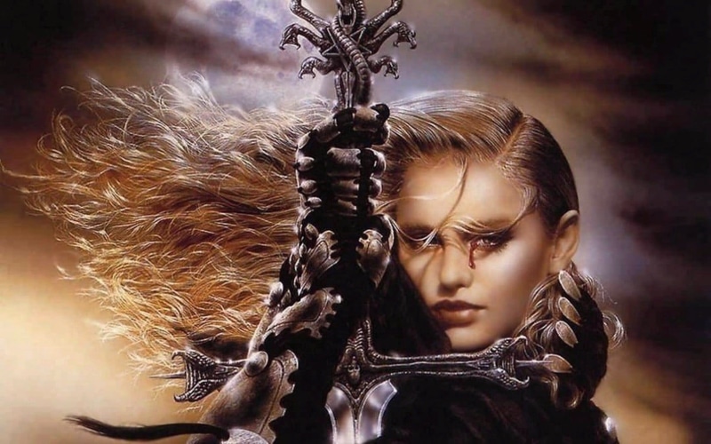 portrait, fantasy girl, dark, holding, females, evil, spooky, spirituality, adult, Luis Royo, witch, fantasy art, horror, mystery, celebration, 720P, blood