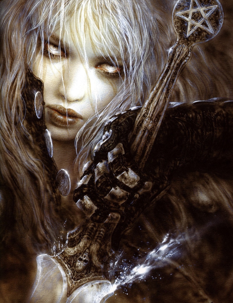 women, fantasy art, gloves, Luis Royo, Malefic time, sword, 720P