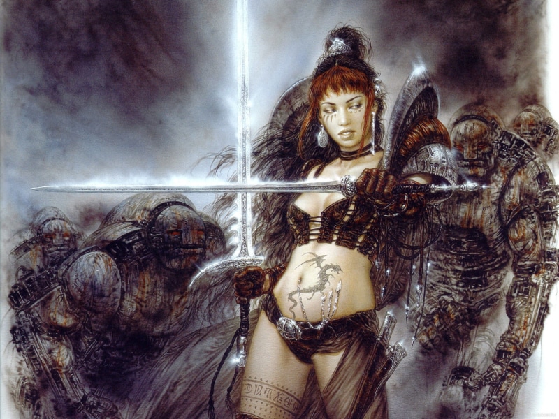 swords, females, weapons, fantasy, royo, 1080P, warriors, luis royo