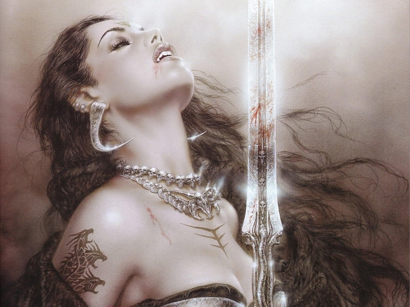blood, vampire, royo, dark, fantasy, 720P, women, art, luis, sword, warrior