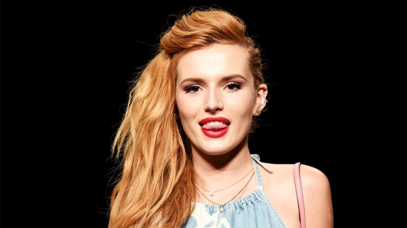 hairstyle, women, looking at camera, necklace, indoors, young women, beautiful woman, face, tongues, Bella Thorne, front view, adult, portrait, young adult