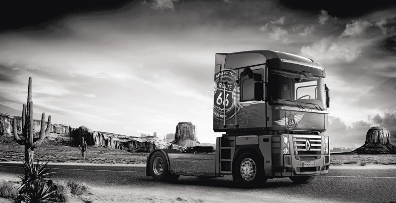 tractor, 4x2, 2K, Renault, Route 66, cacti, truck, desert, vegetation, rocks, road, Magnum, Renault Trucks