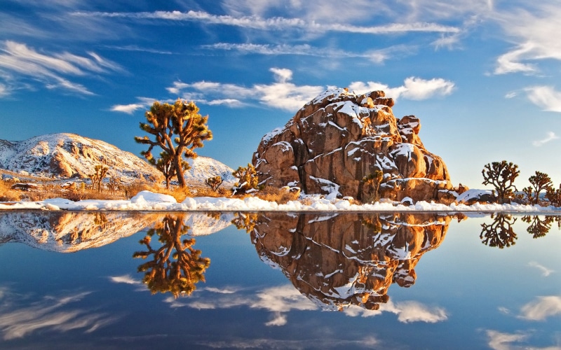 water, park, sky, white, hills, s, reflection, blue, tree, peaceful, cacti, national, u, hd, snow, landscape, 4K, winter, cloud, beautiful