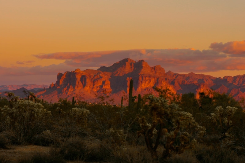 superstions, idyllic, tranquility, cactus, united states, desert sky, formation, superstition mountains, rock formation, sky, 1080P, scenics - nature