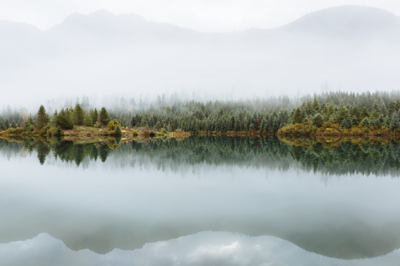 reflection, photo, USM, water, 5K, 70mm, mountain, f/2, landscape, outdoors, fog, Gold Creek, trees, forest, tree, nature, Canon EF, Canon EOS 5D Mark III
