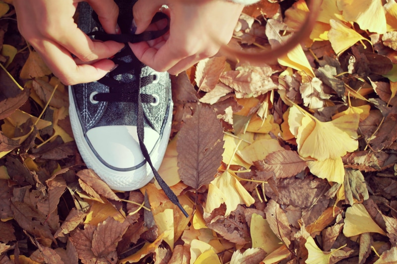 shoe, sneaker, human body part, converse, maple leaf, Converse All Star, day, women, black and white, black, fall, autumn collection, season, park - Man Made Space