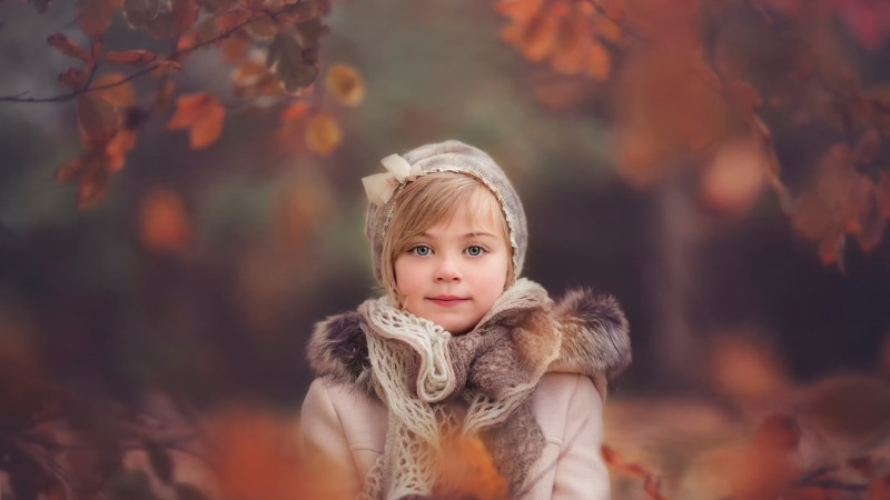 autumn, hair, childhood, portrait, 1080P, change, children, outdoors, one person, hairstyle, innocence, little girl, blond hair, headshot, leaf, offspring