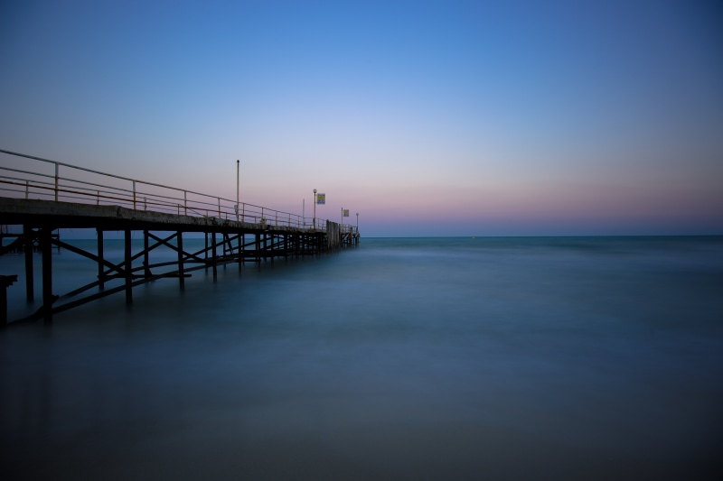 nature, long  exposure, Bulgaria, blue, sunset, surrounded, Sea, beach  bridge, water, body of water, bridge, body, beach, sky, blue sky, 5K, Albena