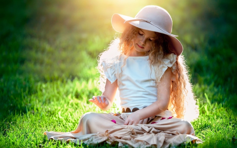 Beautiful, Cute, Sun, 1080P, Hat, Grass, Girl, Child