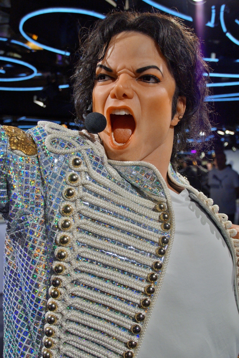 standing, singer, mouth open, wax museum, hairstyle, mouth, lifestyles, jackson, the dummy, young adult, wax, casual clothing, looking at camera, happiness