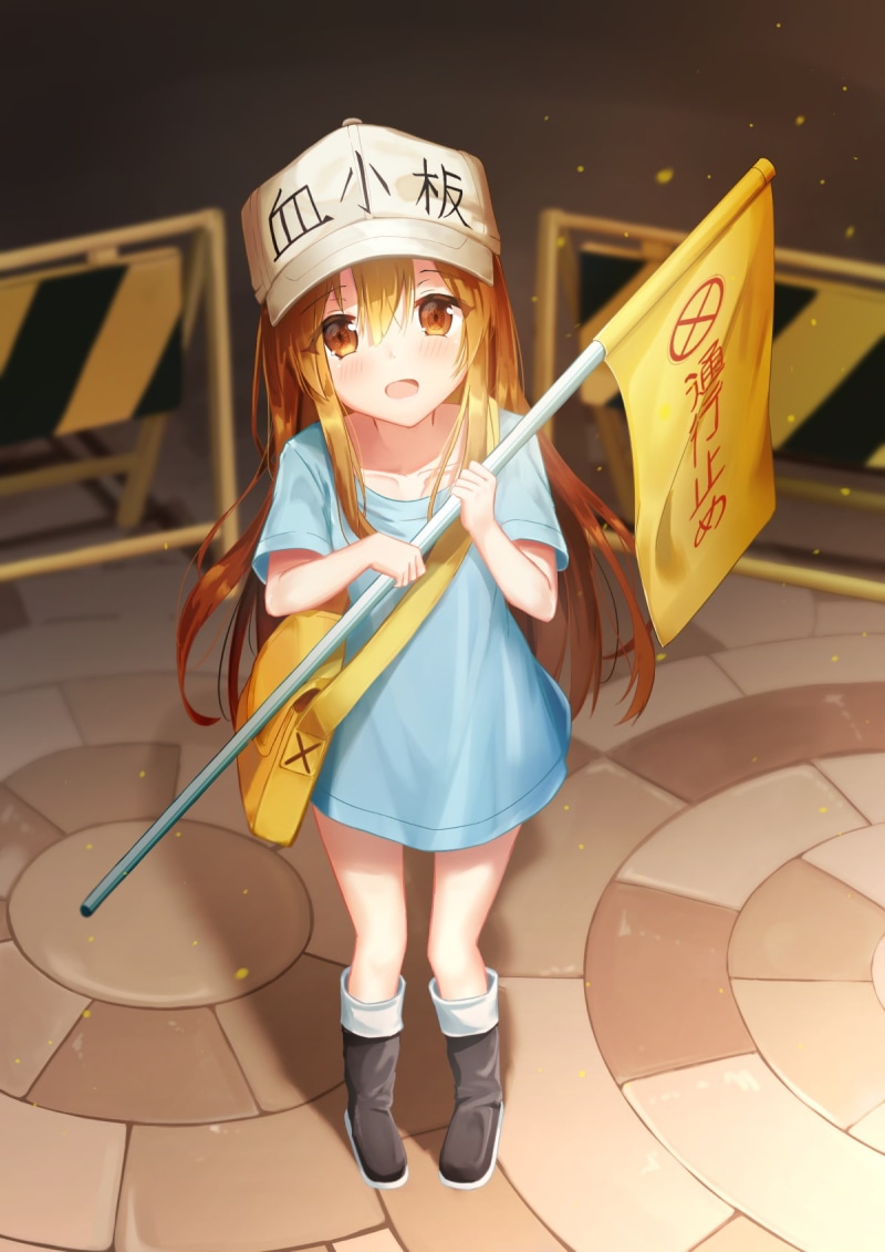 Hataraku Saibou, brown eyes, child, front view, blond hair, text, 720P, women, fun, innocence, anime girls, girls, full length, portrait, emotion, one person