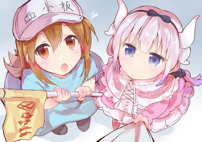 Cells at Work, 1080P, Hataraku Saibou, Kanna Kamui, Crossover, Anime, Platelet (Cells at Work!), Kobayashi-san Chi no Maid Dragon