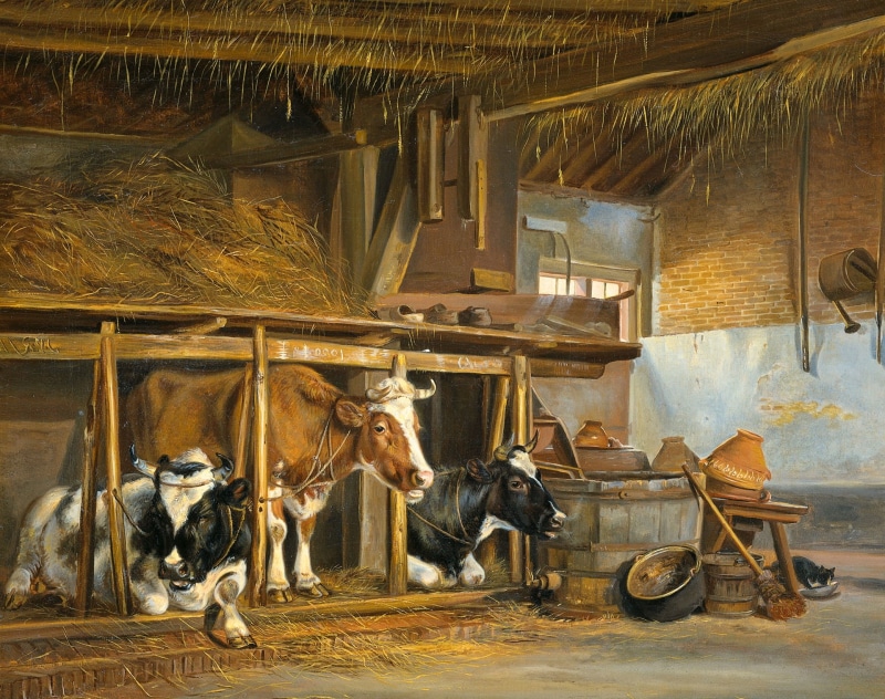 artwork, painting, cow, 1080P, Jan van Ravenswaay, classical art