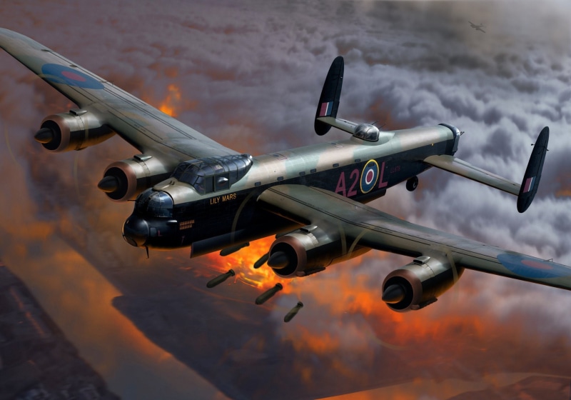 The second World war, heavy bomber, British, WW2, Royal Air Force, Avro 683 Lancaster, Bombs, 1080P, Painting