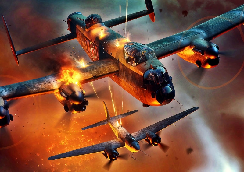 Lancaster, fire, 1080P, night bombing of Germany, heavy bomber, Ju-88R-2, The second World war, heavy night fighter, Avro, Weird music