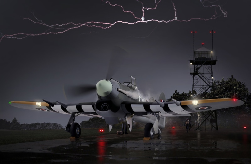 WW2, fighter - bomber, single, British, Hawker, Typhoon Mk.Ib, Royal Air Force, attack, 1080P, painting