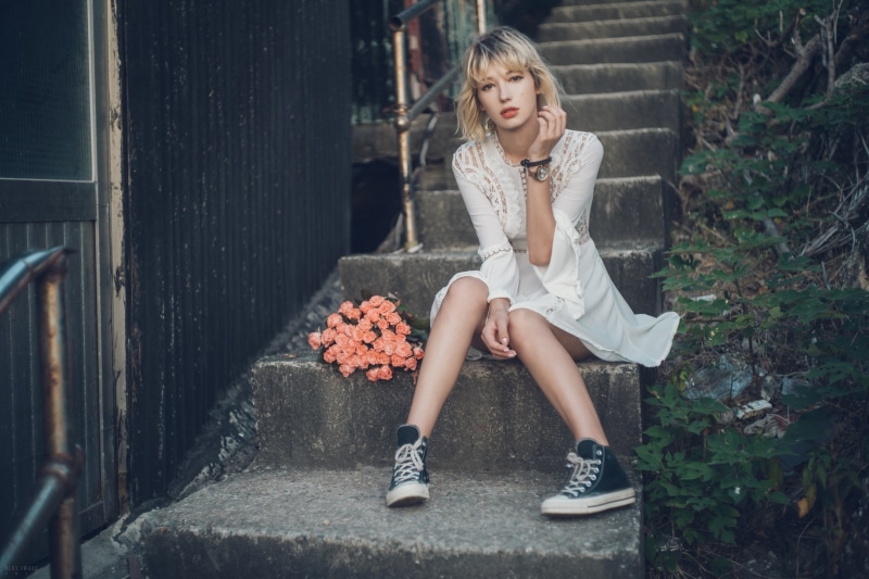 portrait, childhood, leisure activity, Converse, females, short hair, 1080P, women outdoors, watch, dress, girls, women, fashion, hairstyle, real people