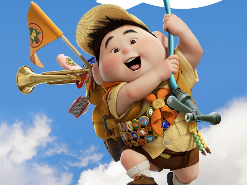 women, mouth open, Up (movie), blue, Disney Pixar, fun, representation, smiling, cloud - sky, 1080P, child, three quarter length, outdoors, cheerful, nature