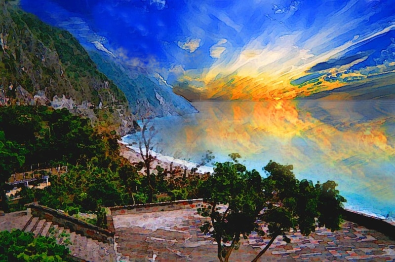 the impressionists, building, outdoors, kasumi, cloud - sky, built structure, high angle view, beauty in nature, multi colored, growth, environment, tranquility