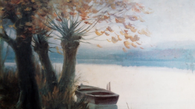 calm, art, paint, nautical vessel, no people, painting, water, artwork, mode of transportation, tree, tranquility, nature, land, environment, 1080P, plant