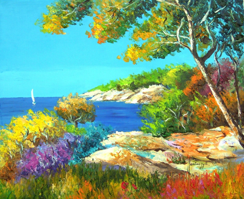 outdoors, tranquility, growth, nature, jean marc janiaczyk, impressionist, no people, beach, artist, art, sea, landscape, land, tranquil scene, sky, shore