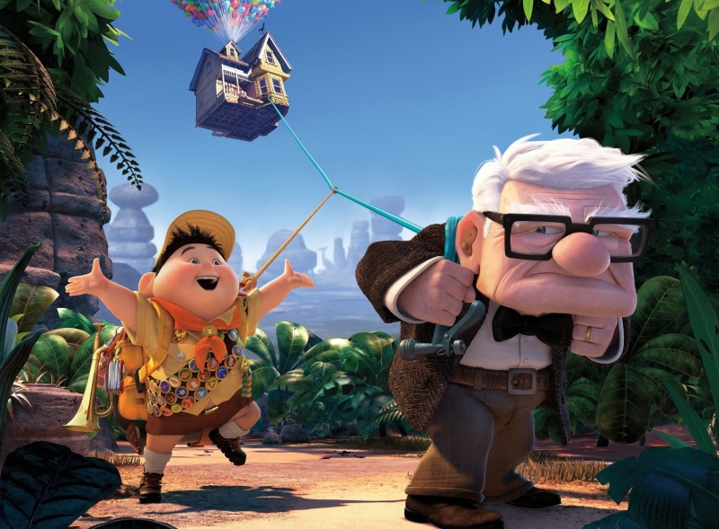 people, representation, Up, day, Pixars, men, two people, women, childhood, sunlight, Movie, human representation, child, 1080P, holding, toy, nature