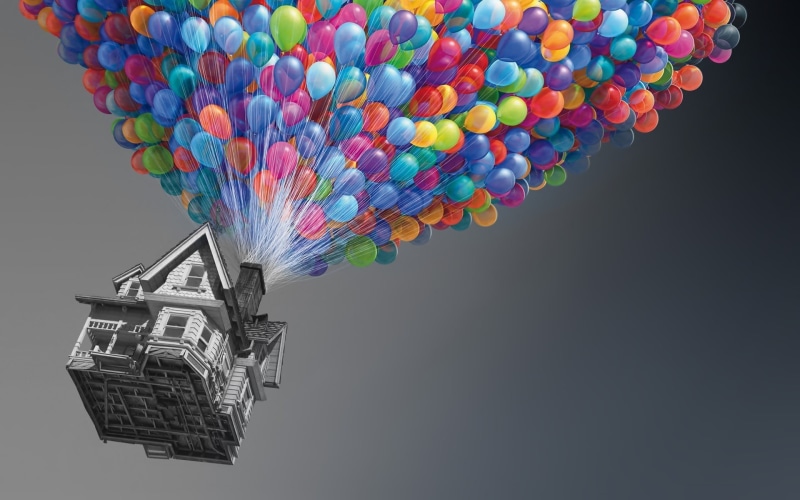 variation, mid-air, balloons, colorful, nature, digital composite, 1080P, no people, houses, large group of objects, choice, hanging, gray, abundance