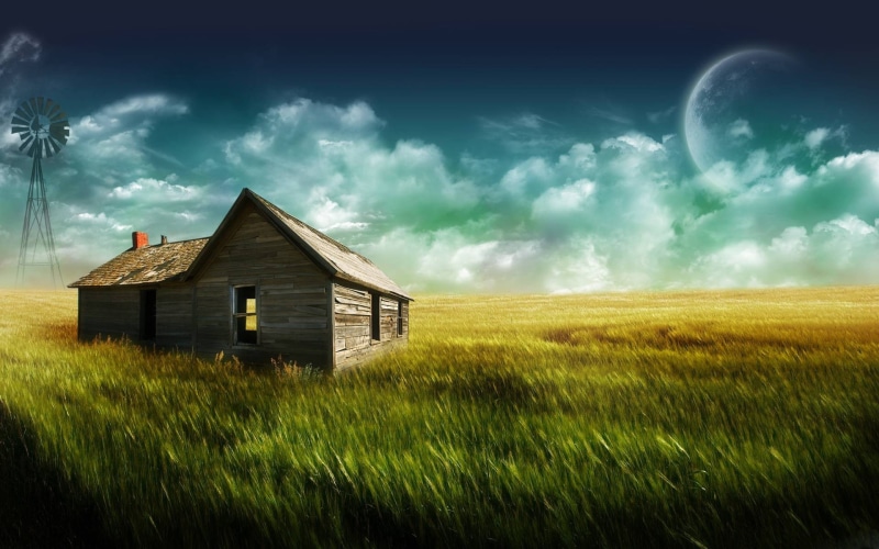 hd, farm, creative and graphics, brown, green, 1080P, illustration, graphics, the, field, wooden, p, creative, 1080p, grass, house