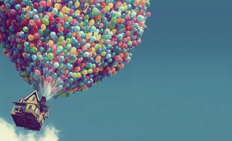 Up Movie, freedom, Up, outdoors, motion, low angle view, fun, screenshot, day, movie, House, still, copy space, Balloons, transportation, flying, sky, 1080P
