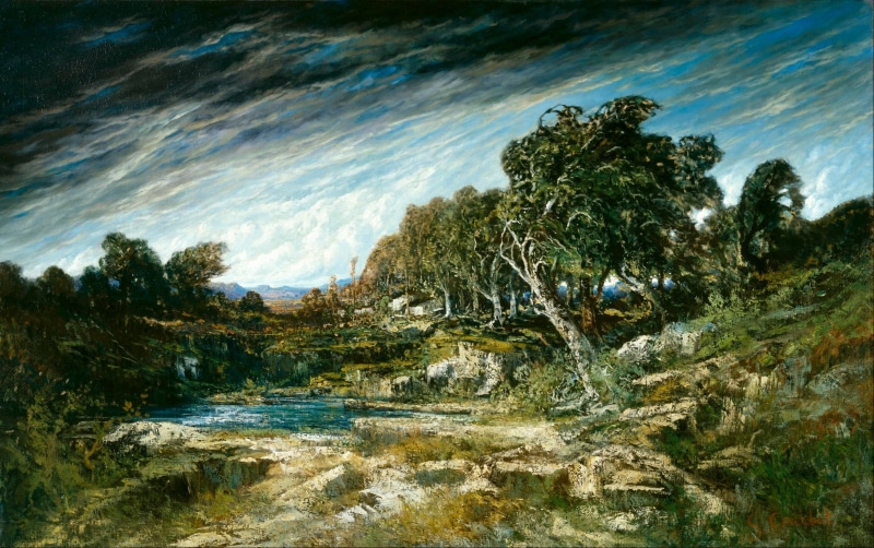 flowing water, solid, 1080P, tranquil scene, beauty in nature, scenics - nature, water, plant, classic art, rock - object, sky, tranquility, no people