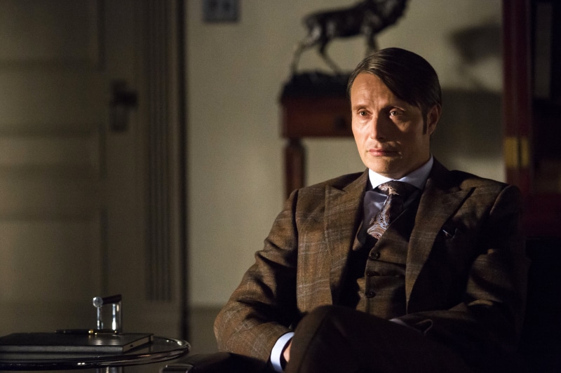 TV show, character, males, men, contemplation, Hannibal Lecter, Mads Mikkelsen, young men, notched, businessman, lapel, 4K, looking at camera, the series