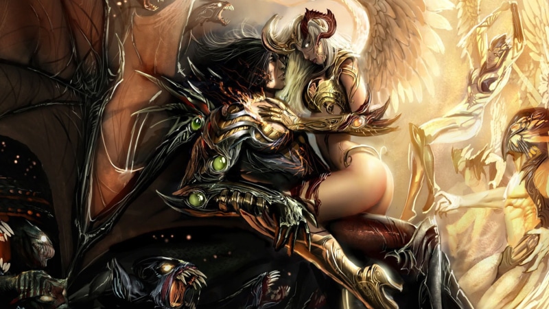 x, cow, fantasy, abstract, darkness, horns, comics, angelus, art, wings, hd, artwork, 1080P, top