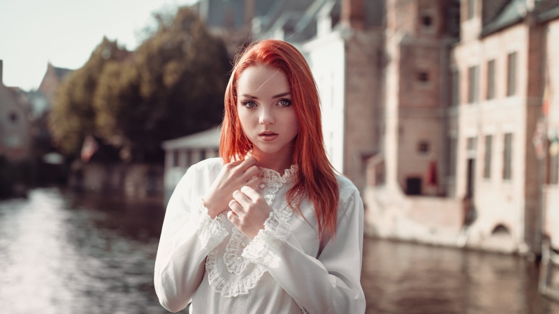 people, shirt, europe, woman, photo, face, outdoors, caucasian Ethnicity, floral, beautiful woman, long hair, portrait, city, cute, women, Paul Keur, dress