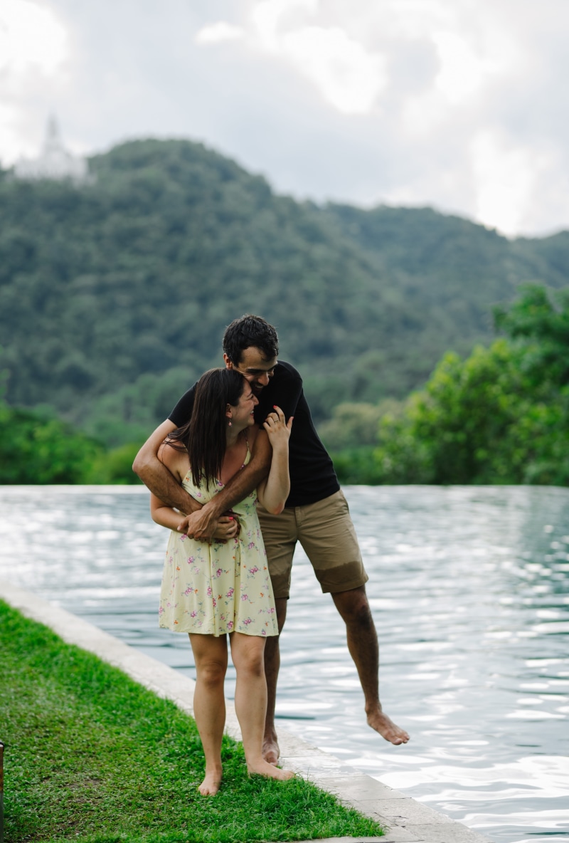 couple - relationship, traveling couples, standing, day, love, lake, nature, couples, resort, two people, togetherness, short woman, outdoors, tall male