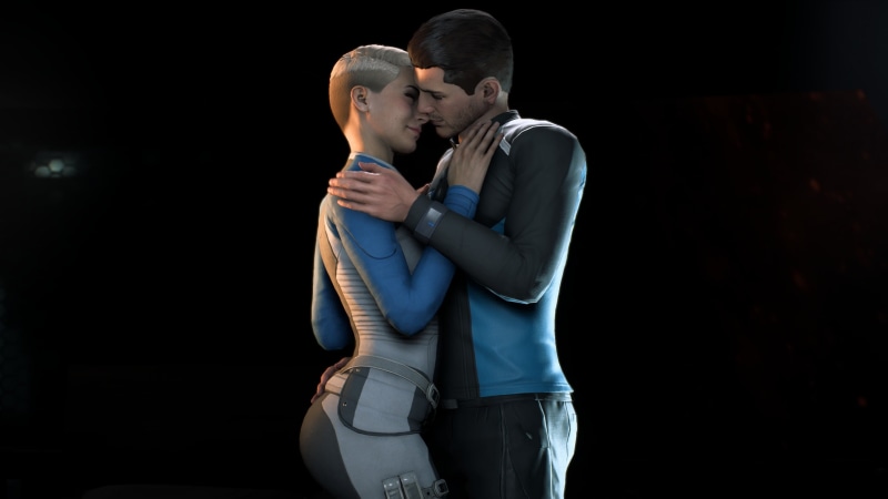 Cora Harper, arm around, togetherness, young adult, three quarter length, adult, romance, 2K, Mass Effect: Andromeda, kiss, couple - relationship