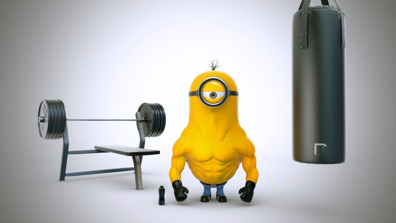 punching, bag, press, 4K, stuart, photo, 4k, beside, digital, Despicable Me 3, minion, bench