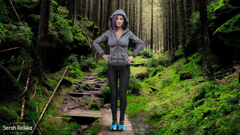 adventure, journey, footpath, beautiful woman, black Color, green Color, casual clothing, women, beauty In Nature, people, young Adult, fashion, 3d design