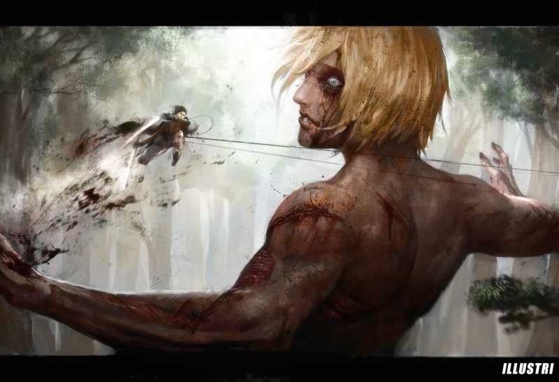 1080P, young adult, shirtless, Shingeki No Kyojin, day, auto post production filter, representation, transfer print, digital composite, Anime, nature