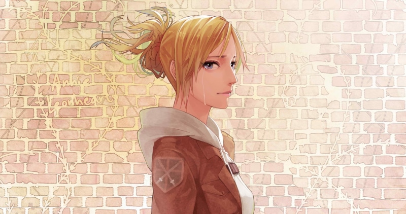1080P, wall - building feature, one person, brick wall, looking at camera, Anime, hairstyle, portrait, standing, brick, young women, hair, contemplation