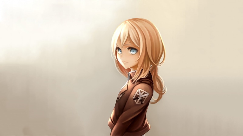 hair, beautiful people, haired, one person, character, studio shot, looking at camera, portrait, Shingeki no Kyojin, hairstyle, Historia Reiss, young adult