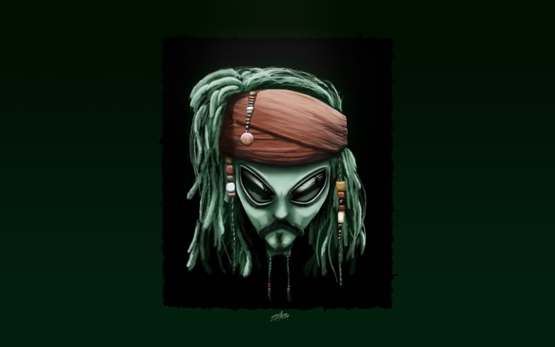 alien, artwork, art, johnny, jack, digital, sparrow, depp, captain, 1080P, alienware