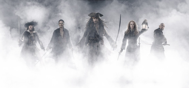 emotion, group of people, Jack Sparrow, men, women, males, Chow Yun-Fat, mid adult men, Geoffrey Rush, Johnny Depp, Keira Knightley, Captain Sao Feng, smoke - physical structure