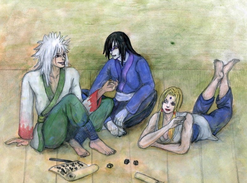 2K, Jiraiya (Naruto), Tsunade (Naruto), Naruto, Orochimaru (Naruto)