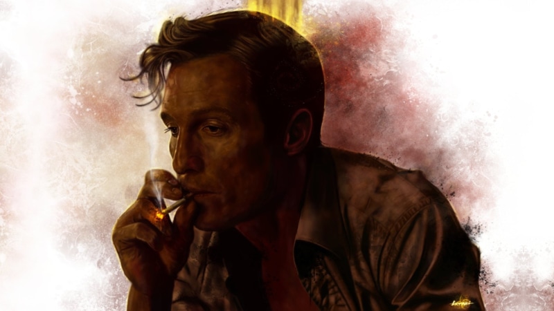 mid adult men, emotion, smoke - physical structure, 1080P, smoking - activity, mid adult, Matthew McConaughey, hairstyle, indoors, looking at camera, TV Show