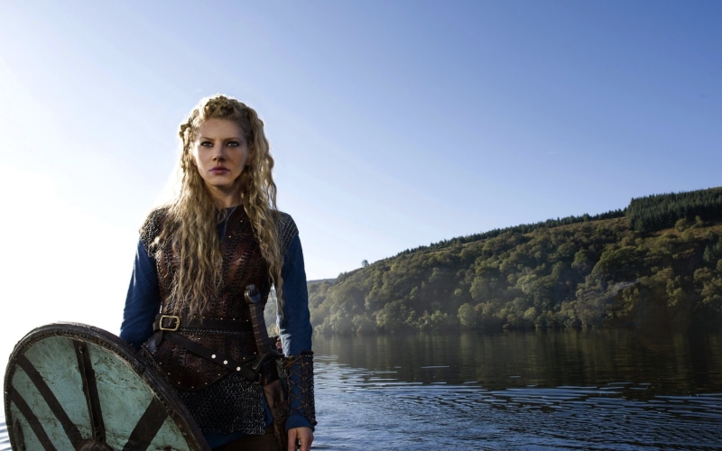 beautiful woman, looking at camera, leisure activity, hair, sky, water, three quarter length, outdoors, front view, one person, Vikings, Vikings (TV series)