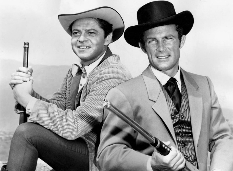 cinema, hollywood, mature adult, holding, people, adult, films, men, waist up, happiness, tv, actors, two people, mature men, two, cowboy, 1080P, suit