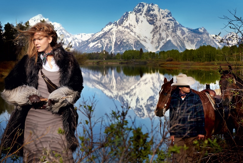 landscape, forest, journal, coat, 1080P, gloves, Wild West, cowboy, horse, Blake Lively, nature, photoshoot, Mario Testino, actress, photographer, hat