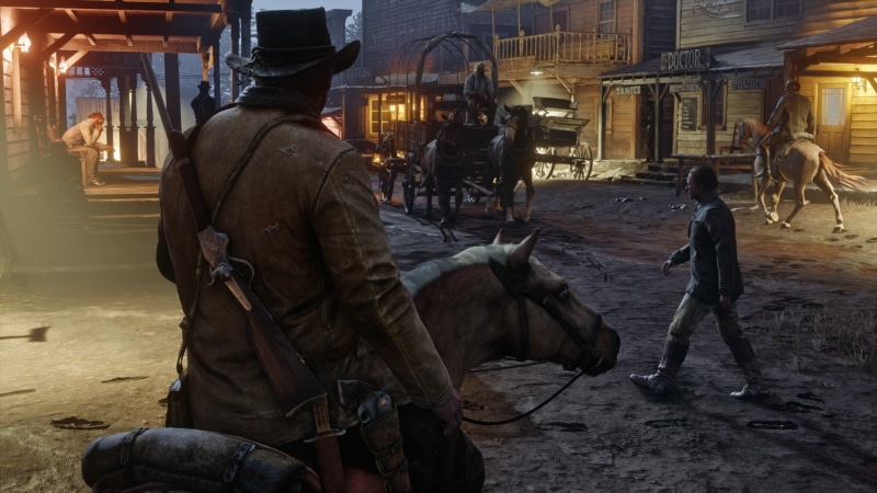 the gun, Red Dead Redemption 2, revolver, coach, the city, gun, hat, wild West, cowboy, horse, 1080P