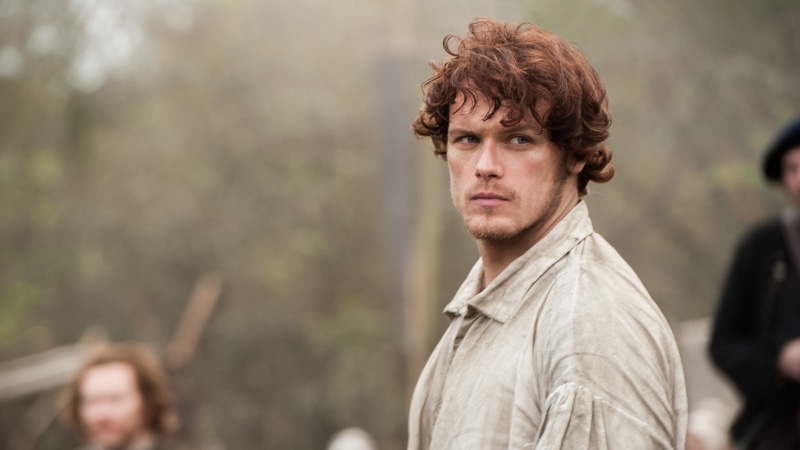 standing, focus on foreground, Sam Heughan, dress, Outlander, young adult, shirt, 4K, looking, portrait, headshot, contemplation, TV, brown hair, hairstyle