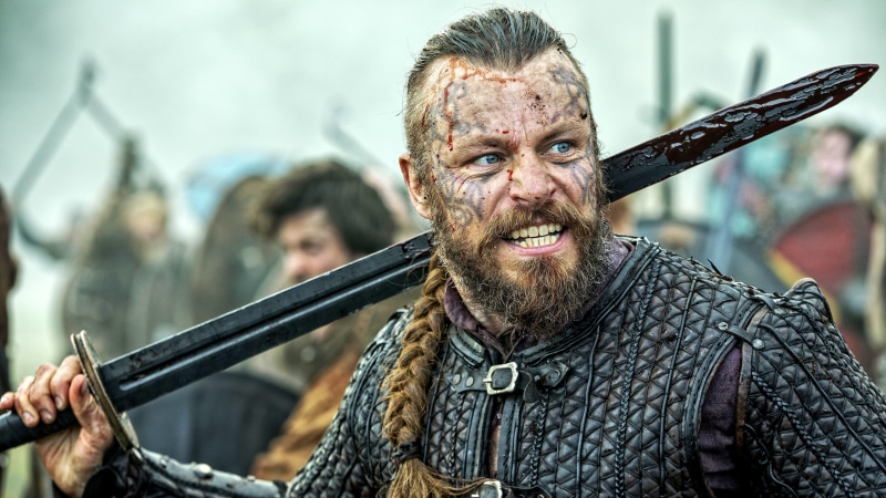 sword. beard, Peter Franzen, blood, 4K, TV Series, Vikings, Peter Franzén, actor, armor, Harald Fairhair, King, Harald Finehair, The series, The Vikings